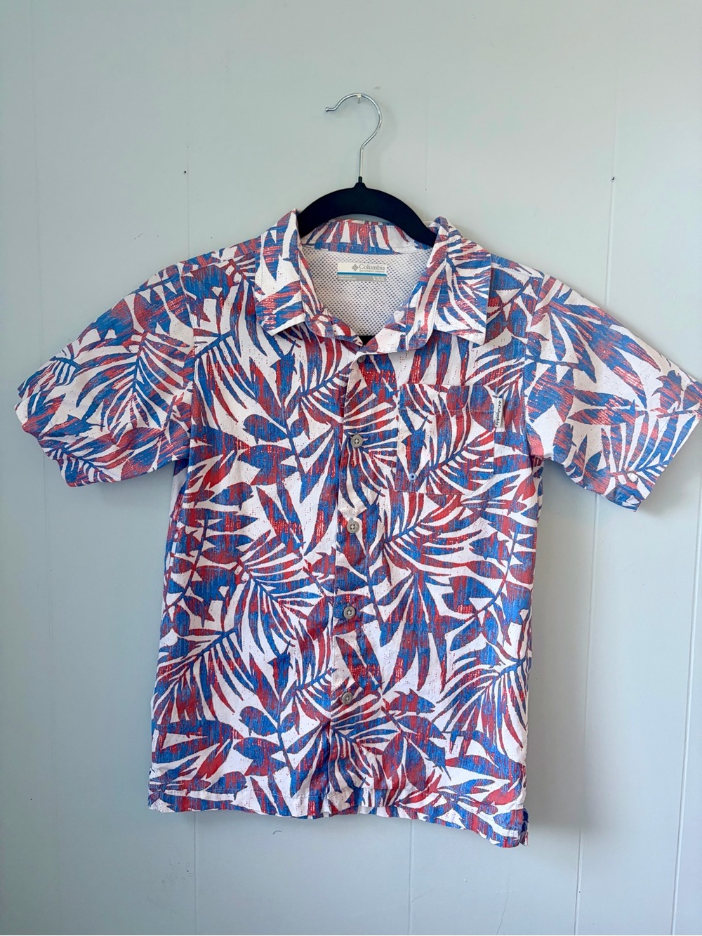 Kids' Short-Sleeve Tropical Print Vented fishing Shirt - Blue & Red